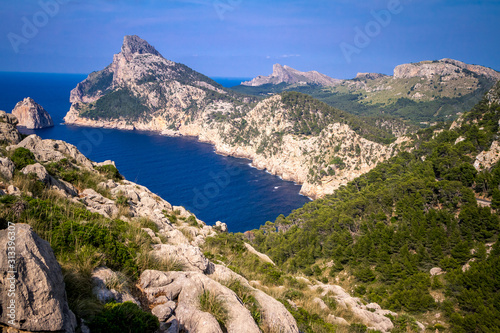 Summer Balearic landscape with beautiful rocks and sea. Mallorca - Cap de Formentor.