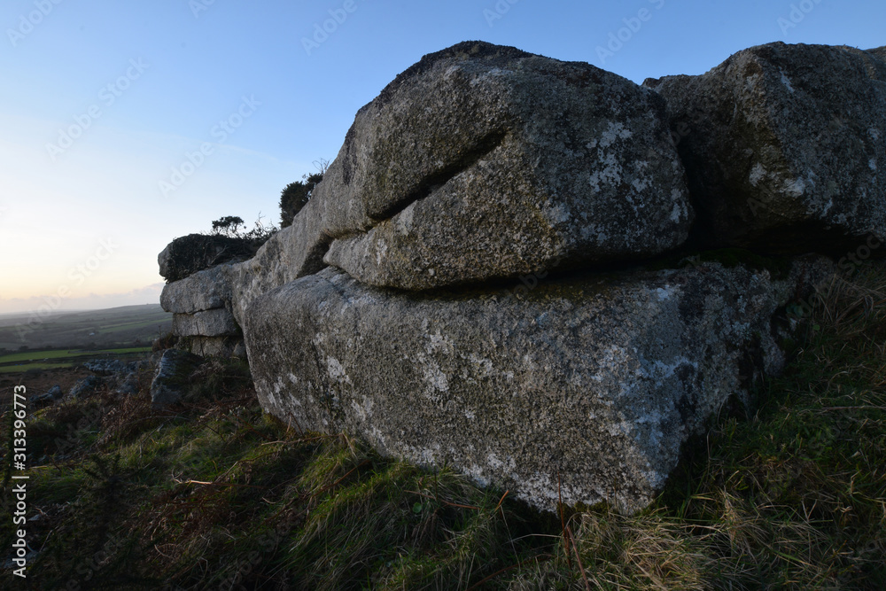 Rocky outcrop at Berry Downs St Neot Bodmin Moor at sunset