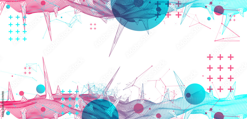 Wireframe science background with plexus effect. Futuristic vector illustration.