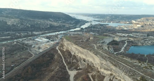 Aerial view of opencast mining quarry - view from above.