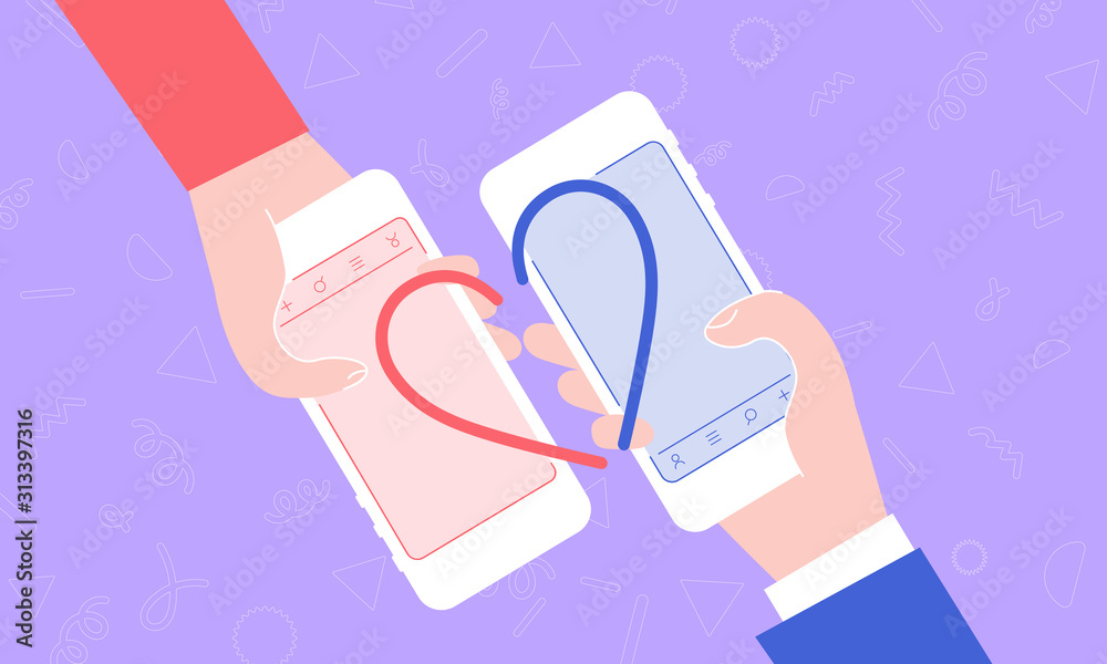 マッチングアプリ 男性と女性の手のイラスト Stock Vector Adobe Stock