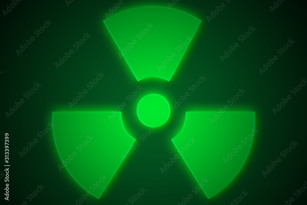 Fondo de símbolo de radiación verde iluminado. Fondo de símbolo de radiación verde iluminado.