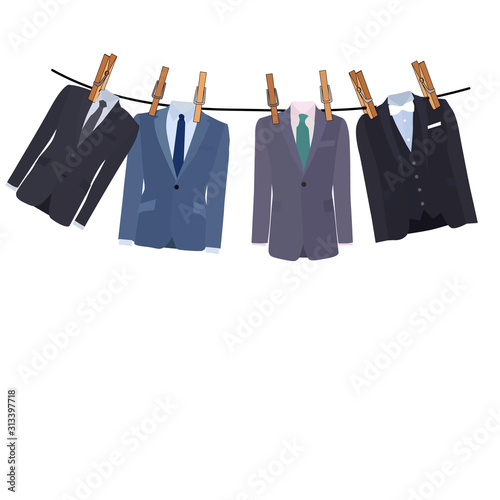 isolated, men's clothes are dried on a rope