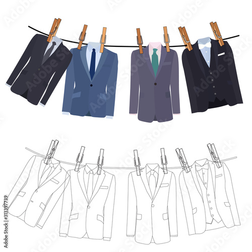 vector, isolated, men's clothes are dried on a rope