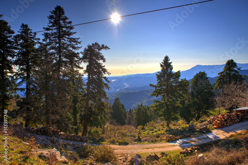 View of Tzoumerka mountains on the winter time, Epirus, Greece photo