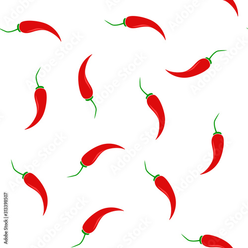Hot peppers vector icon seamless pattern on a white background.