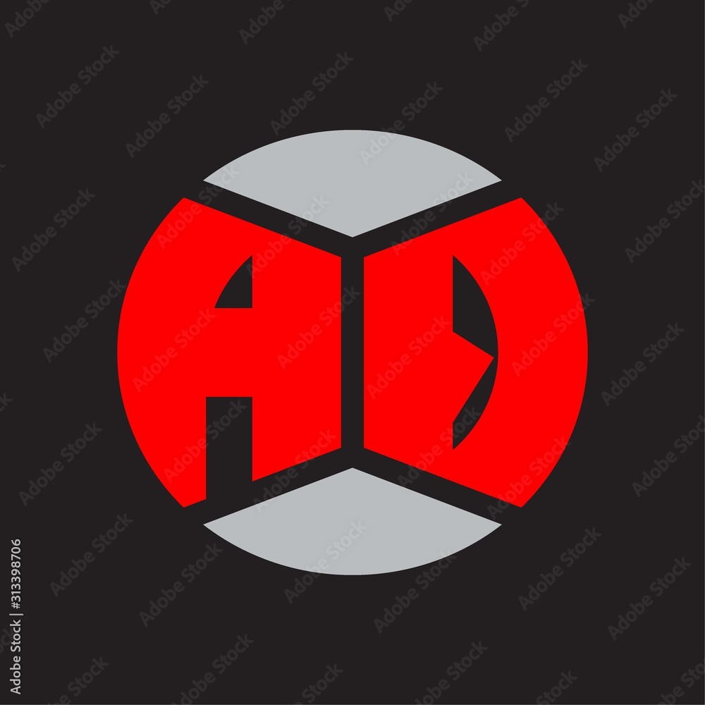 AQ Logo monogram with piece circle ribbon style on red colors and black background