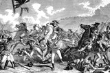 Cavalry charge on the beaches in the battle of Alexandria or battle of Canope, 21 March 1801. Antique illustration. 1890.