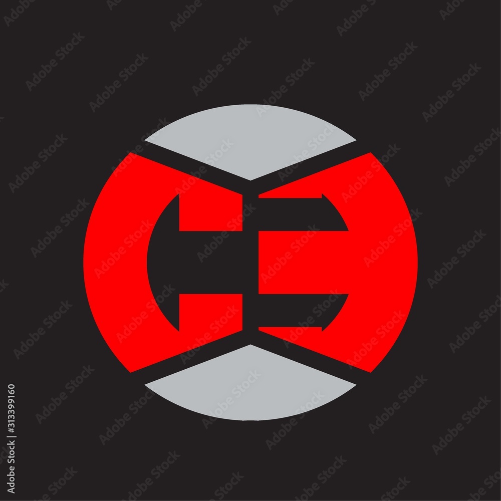 Obraz premium CE Logo monogram with piece circle ribbon style on red colors and black background