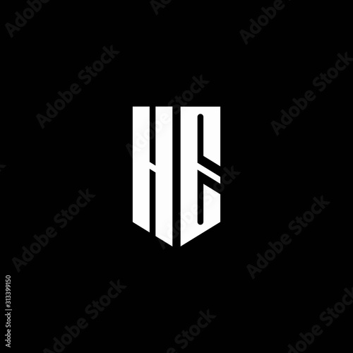 HE logo monogram with emblem style isolated on black background