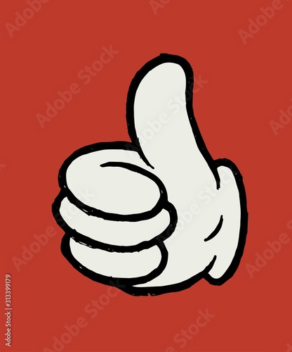 Thumb up carton four finger palm.