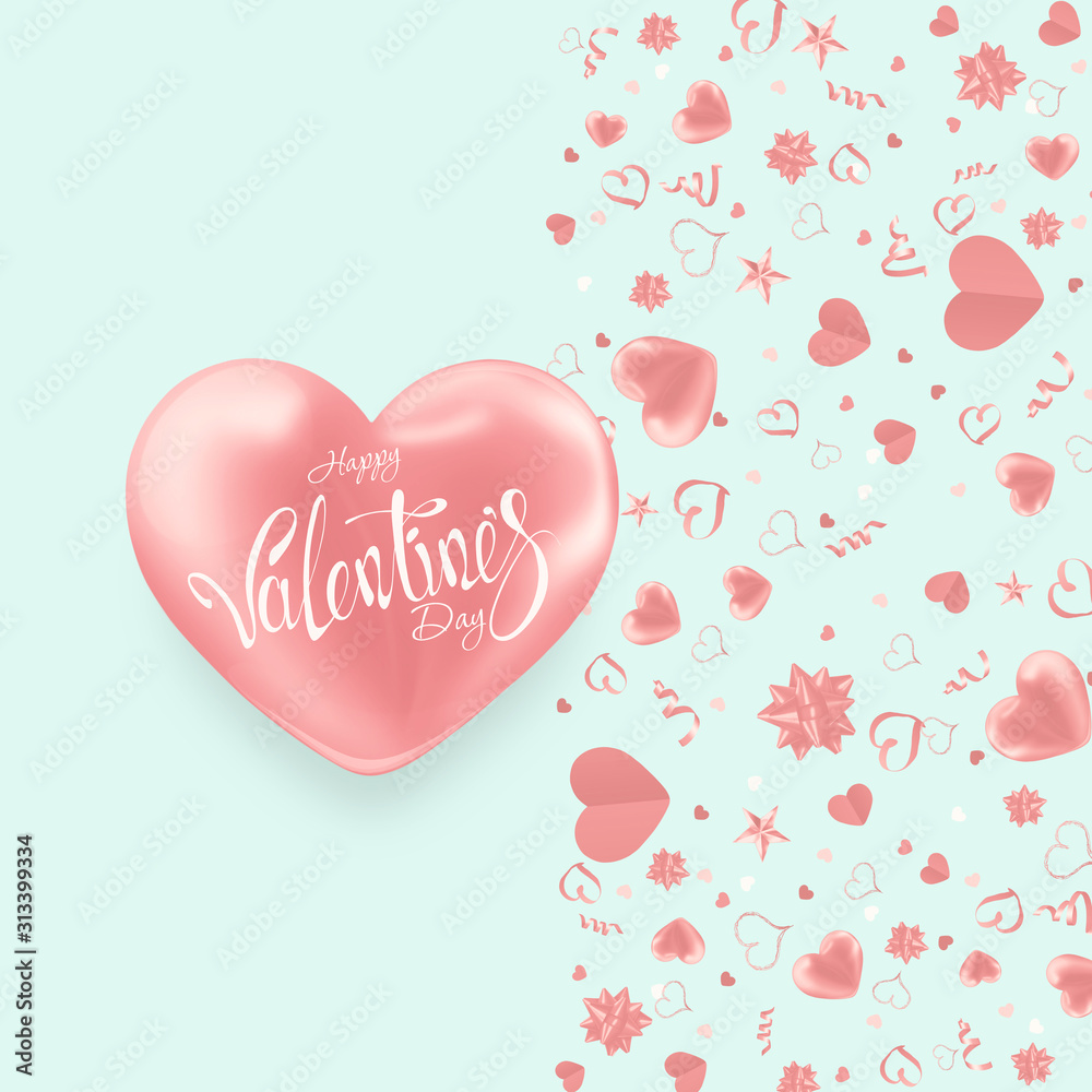 Valentine's day design, pink big heart on a light background. Sale poster, blank, love, sale, flyer. 3D illustration, 3D render.