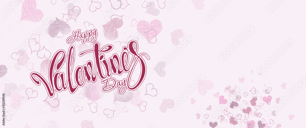 Happy Valentines Day banner template, flyer, invitation card. Light background.