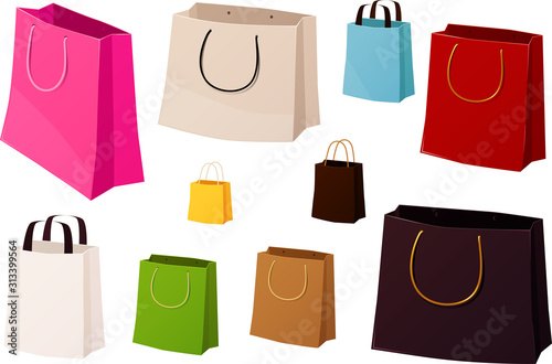 Vector illustration of various shopping bags isolated on white background