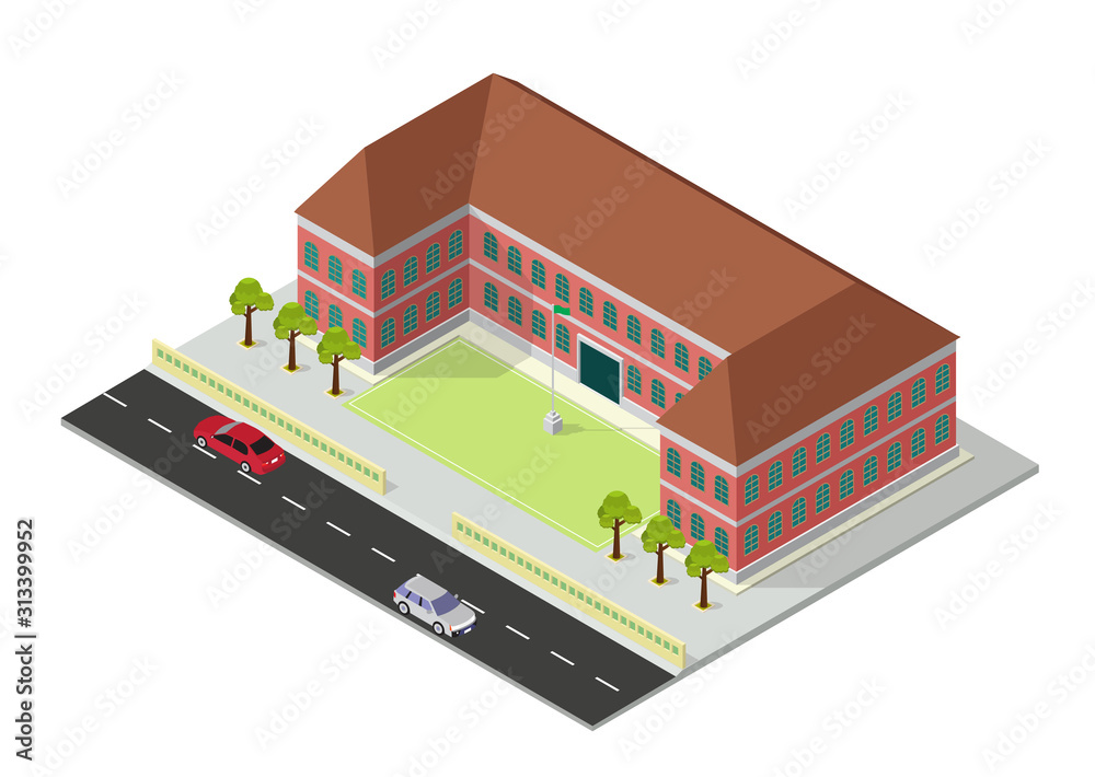 isometric school or university building isometric school or university building