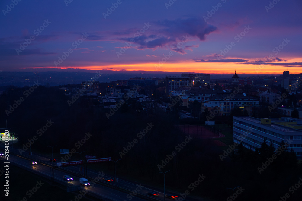 Night view of prague from the top - sunset sky