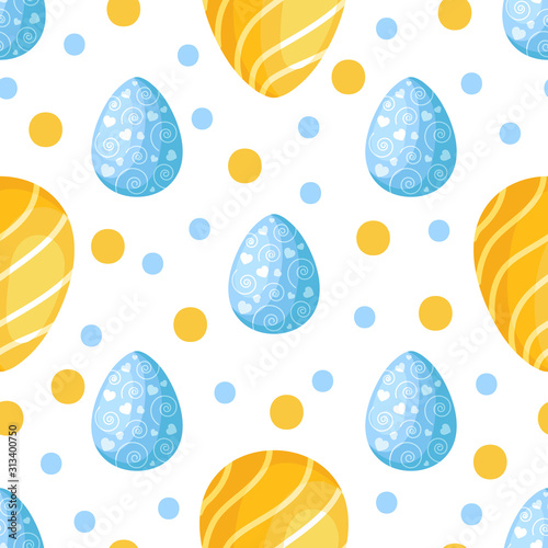 Easter Day - seamless pattern with easter eggs on white background, colorful background or endless texture for textile decoration, ideal for fabric print, wrapping or scrapbooking paper - vector