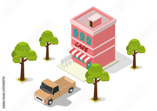 isometric cafe building