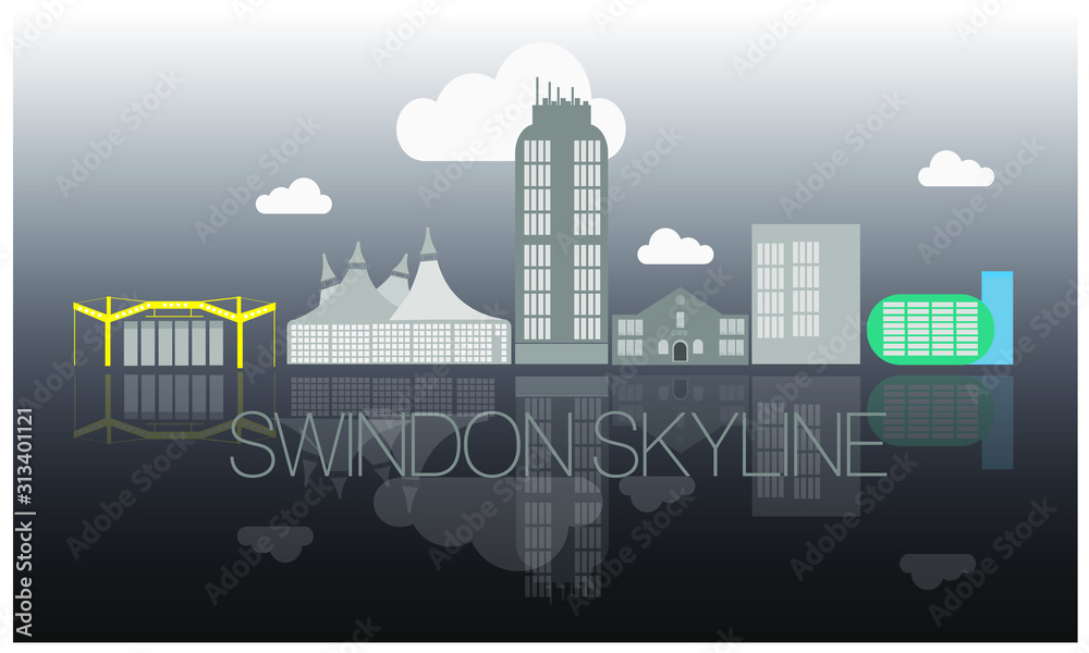 Fototapeta premium illustration of Swindon Skyline at night