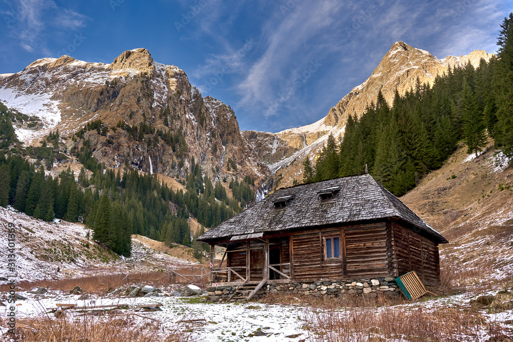 Wooden cabin in the mountains