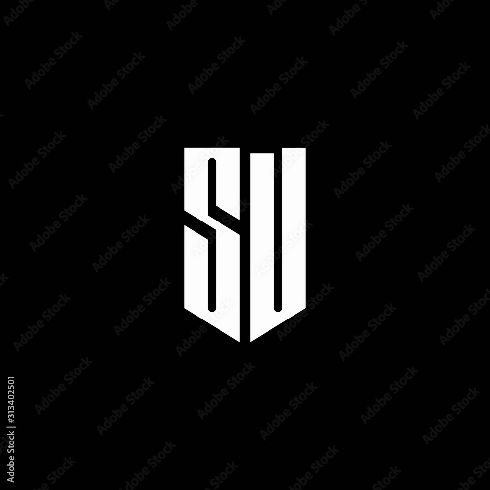 SU logo monogram with emblem style isolated on black background