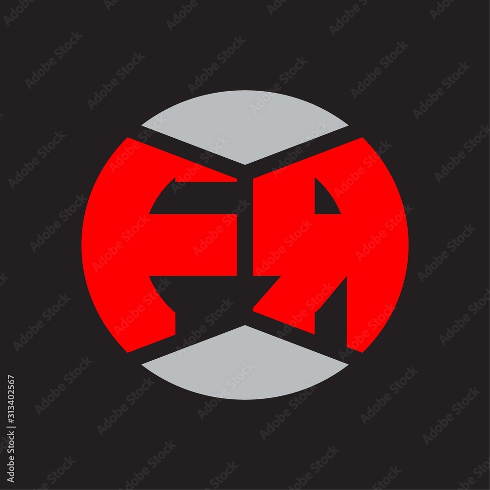 FR Logo monogram with piece circle ribbon style on red colors and black background FR Logo monogram with piece circle ribbon style on red colors and black background