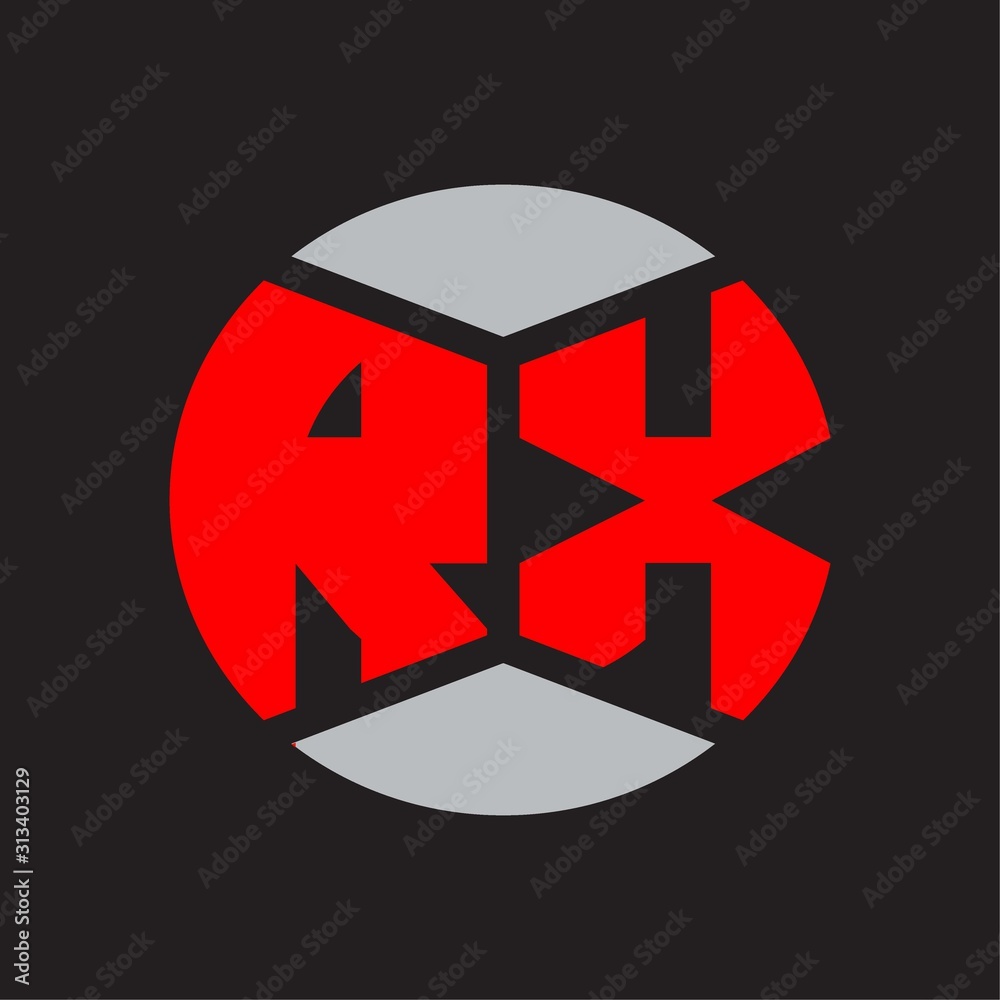 RX Logo monogram with piece circle ribbon style on red colors and black background RX Logo monogram with piece circle ribbon style on red colors and black background