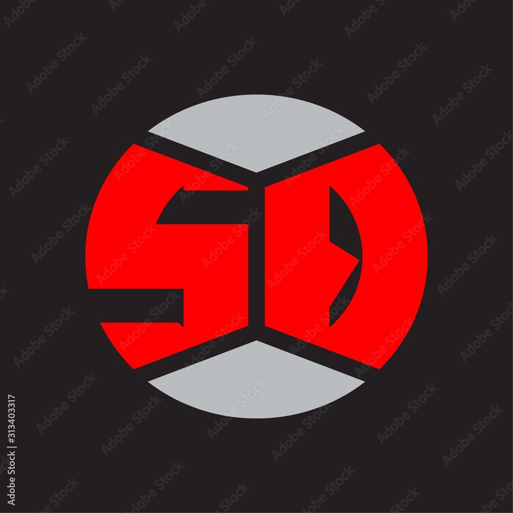 SQ Logo monogram with piece circle ribbon style on red colors and black background SQ Logo monogram with piece circle ribbon style on red colors and black background