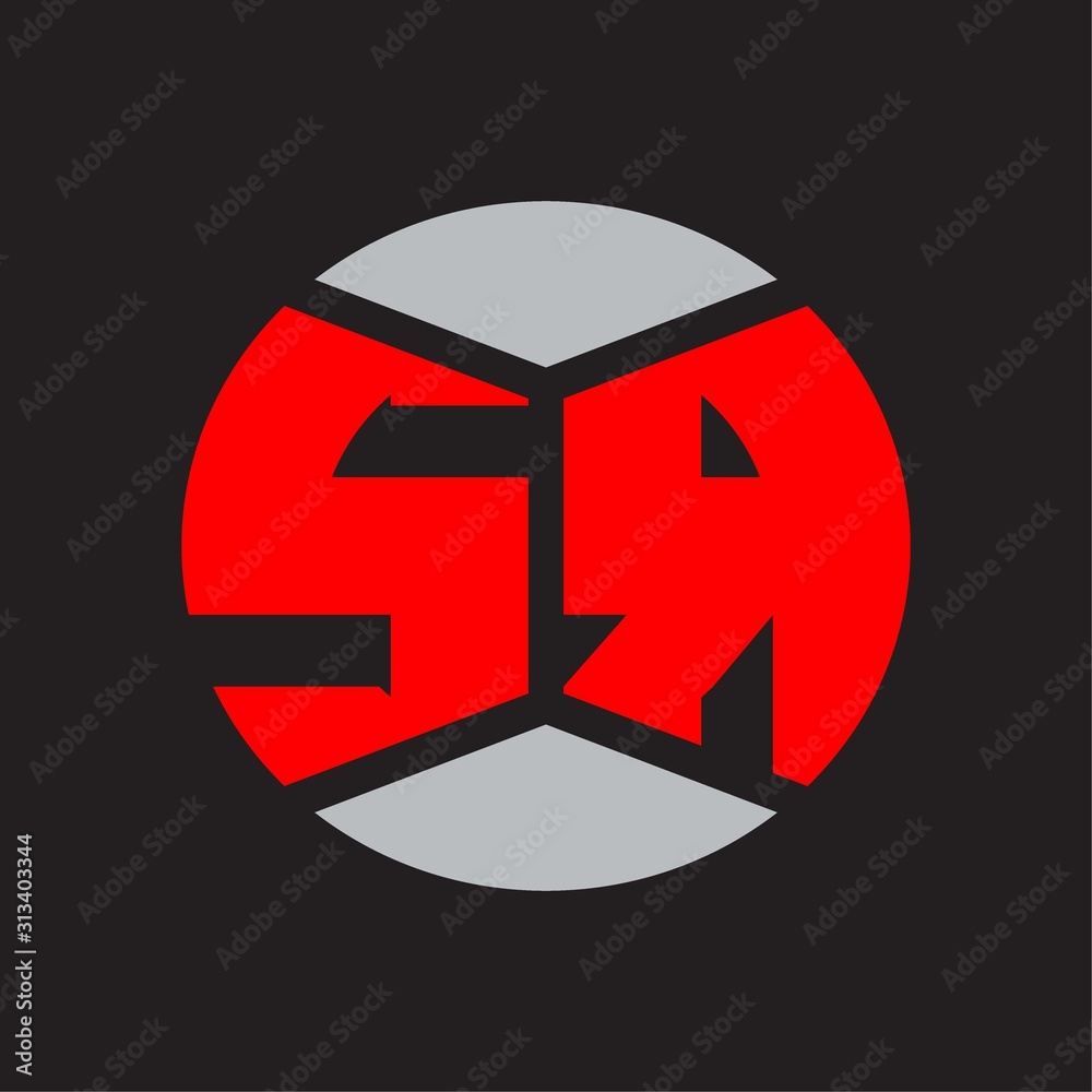 SR Logo monogram with piece circle ribbon style on red colors and black background SR Logo monogram with piece circle ribbon style on red colors and black background