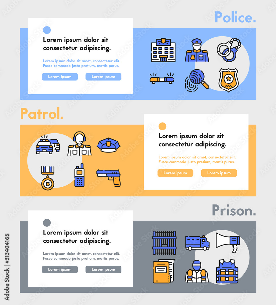 Fototapeta premium Police color linear vector icons set