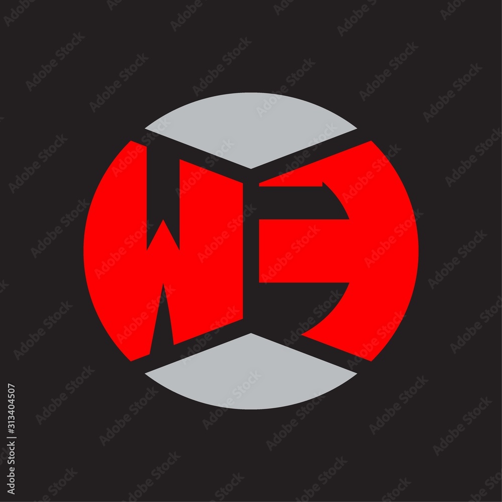 WF Logo monogram with piece circle ribbon style on red colors and black background WF Logo monogram with piece circle ribbon style on red colors and black background