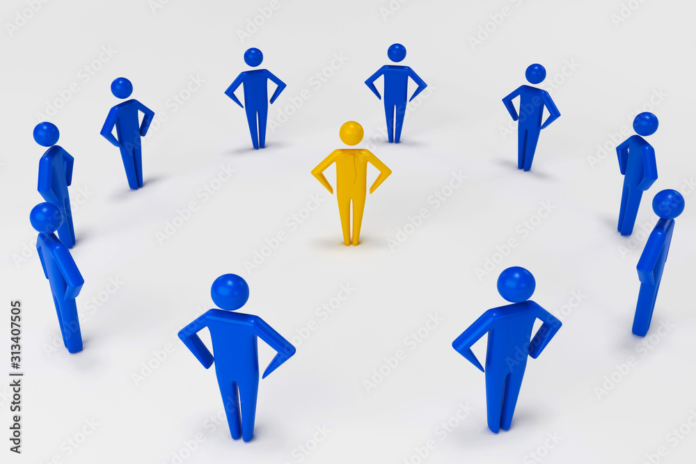 Men, person in group. Leadership and team. 3d rendering Men, person in group. Leadership and team. 3d rendering