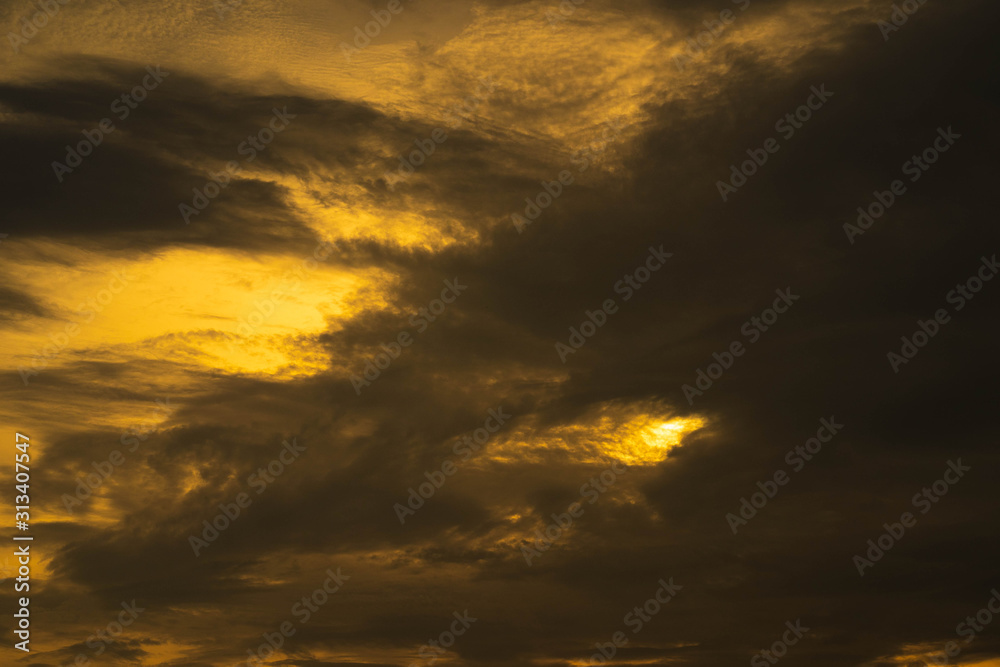 Dramatic golden sky on the background of sunset 