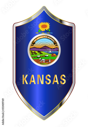 Kansas State Flag On A Crusader Style Shield