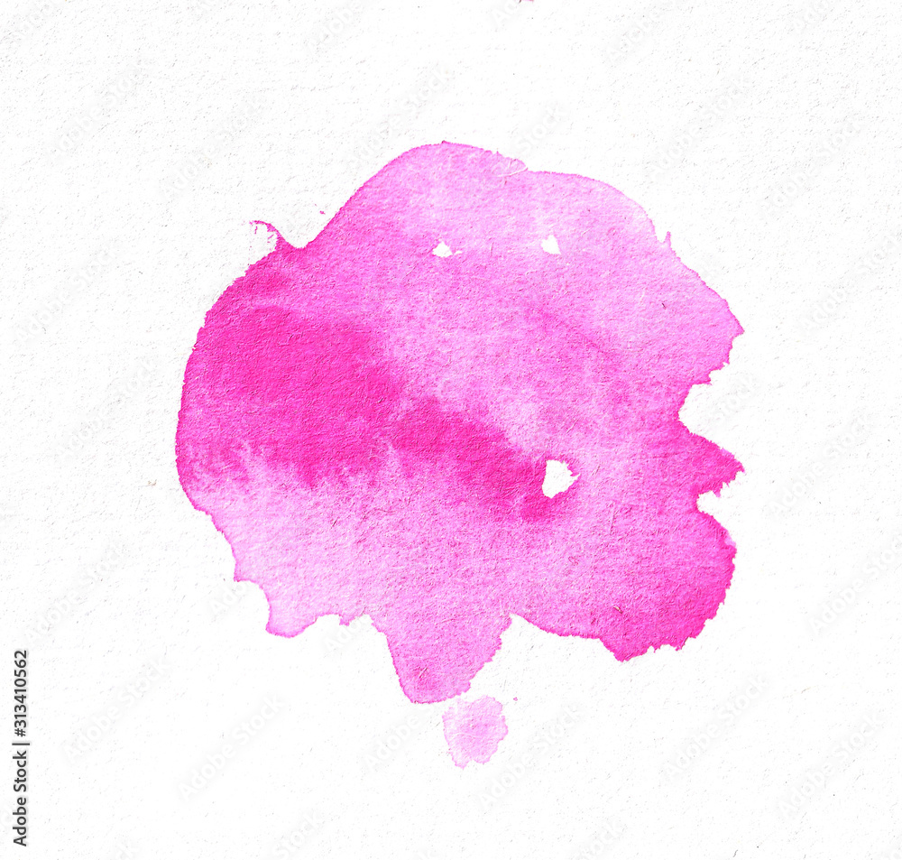 Abstract pink watercolor spot. Valentine's day. Color stains. Hand drawn on paper.
