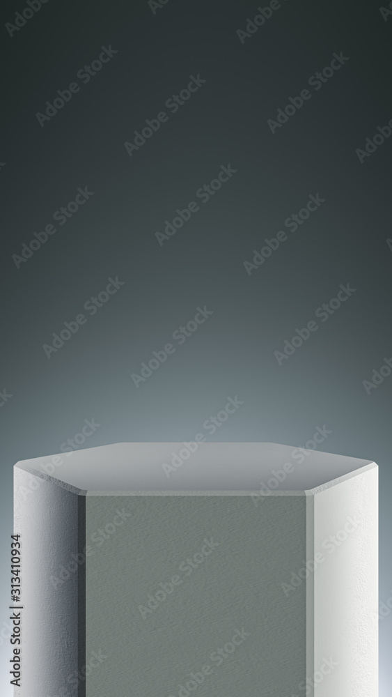 Elegant Hexagon Blank product stand. Platform for design. Pedestal for display. Futuristic concept background. 3D rendering Elegant Hexagon Blank product stand. Platform for design. Pedestal for display. Futuristic concept background. 3D rendering