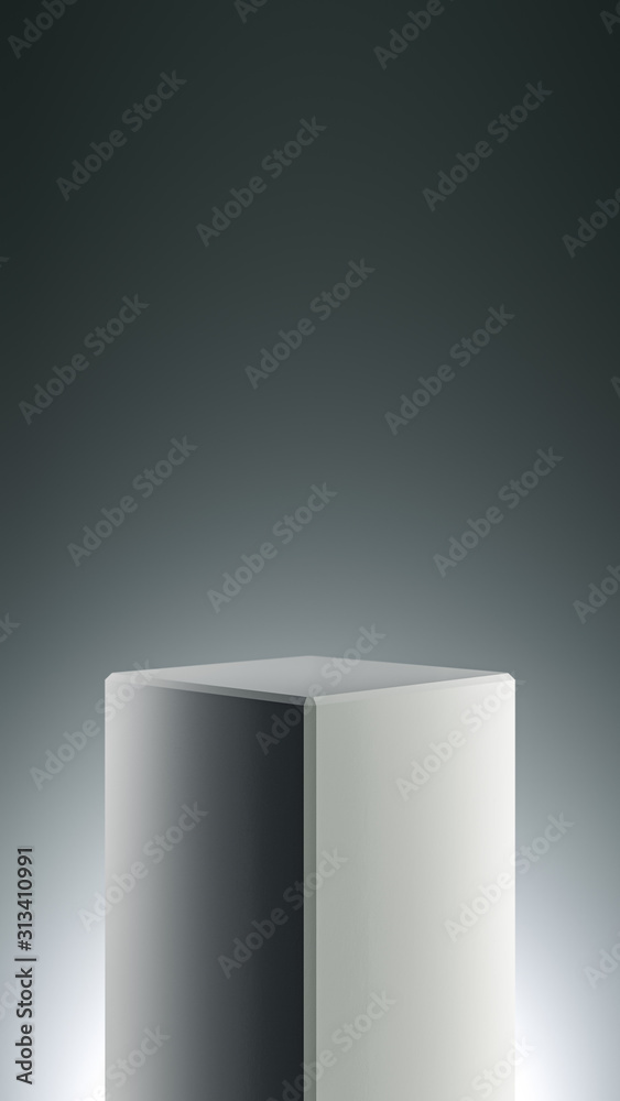 Elegant Cube Blank product stand. Platform for design. Pedestal for display. Futuristic concept background. 3D rendering Elegant Cube Blank product stand. Platform for design. Pedestal for display. Futuristic concept background. 3D rendering
