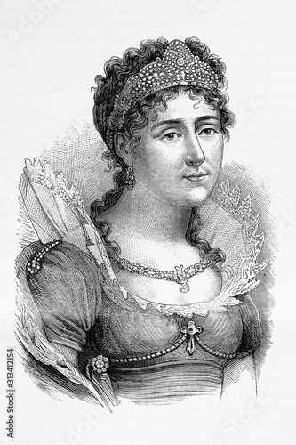 Josephine, born Marie Josephe Rose Tascher de la Pagerie. First wife of Napoleon and first Empress of France. 1763-1814. Antique illustration. 1890. photo