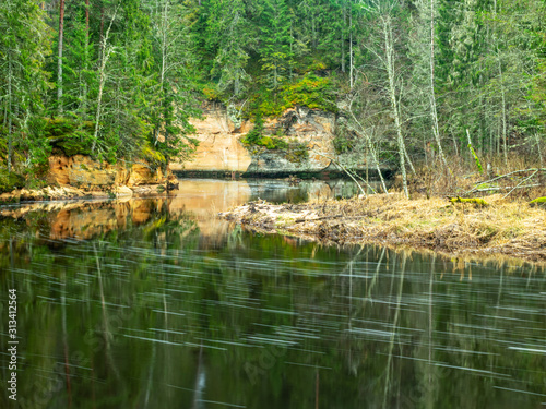 landscape with small river and green trees ashore