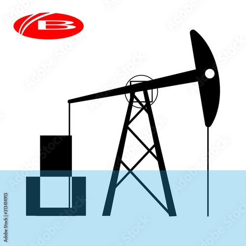 Oil pump jack in wire-frame style. crude oil symbol