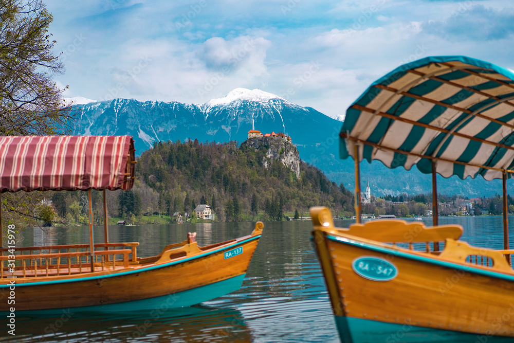 Boats on Bled Lake Slovenia Europe