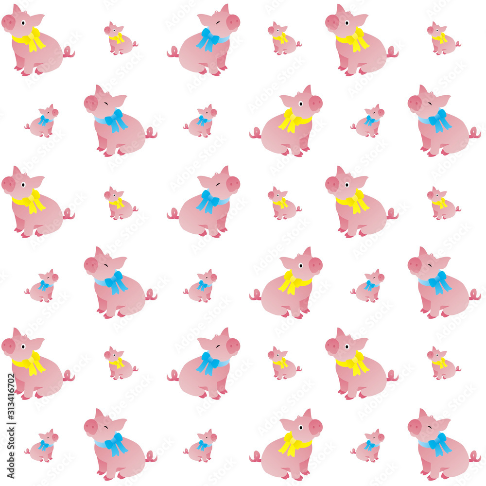 Obraz premium The Amazing of Cute Pig Wears A Yellow and Blue Tie Cartoon Cartoon Illustration, Cartoon Funny Character, Pattern Wallpaper