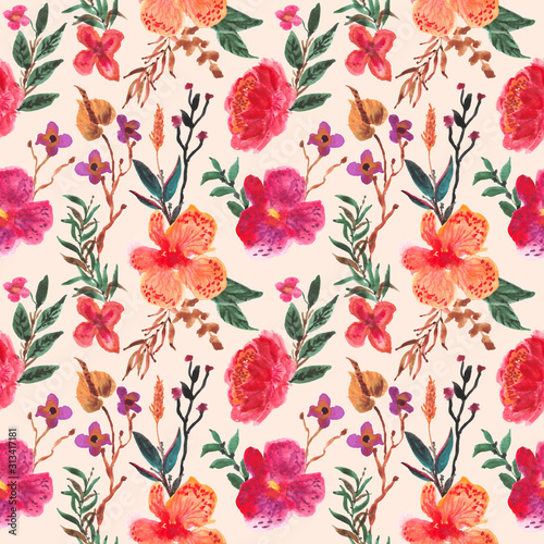 orchid flower watercolor seamless pattern