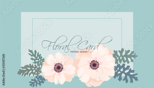 Peony floral card vintage design.
