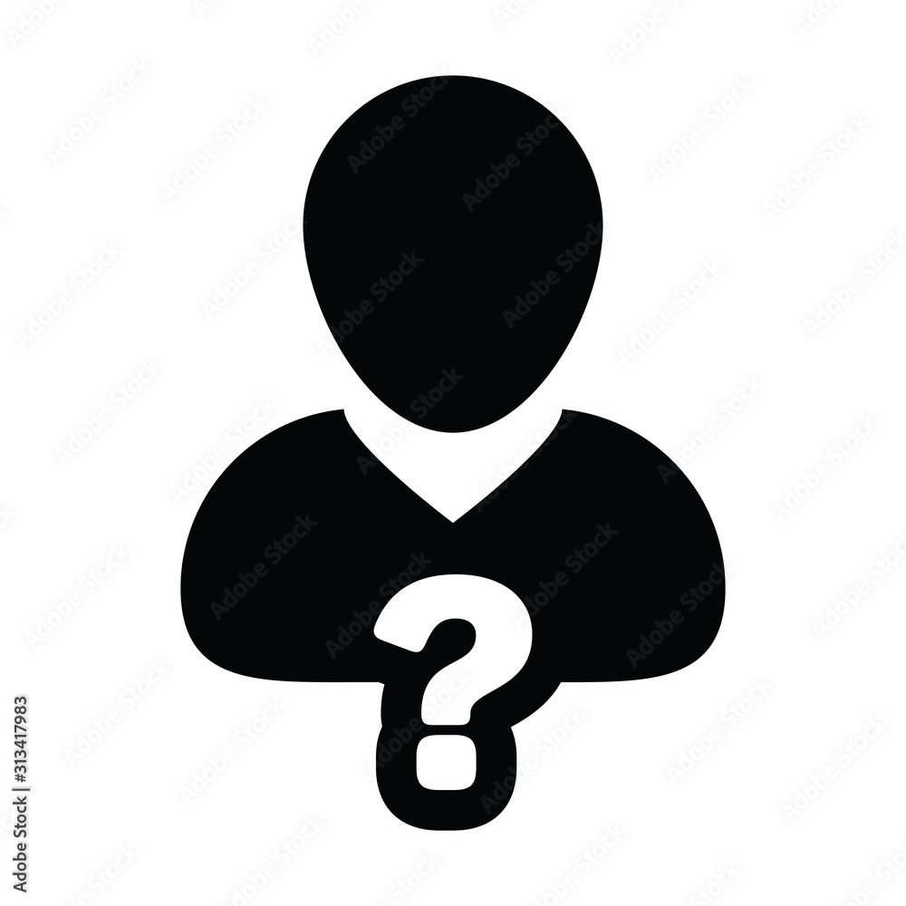 Customer icon vector question mark with male user person profile avatar symbol for help sign in a glyph pictogram illustration