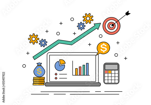 Return on investment concept illustration on white background. Business colorful line art vector.
