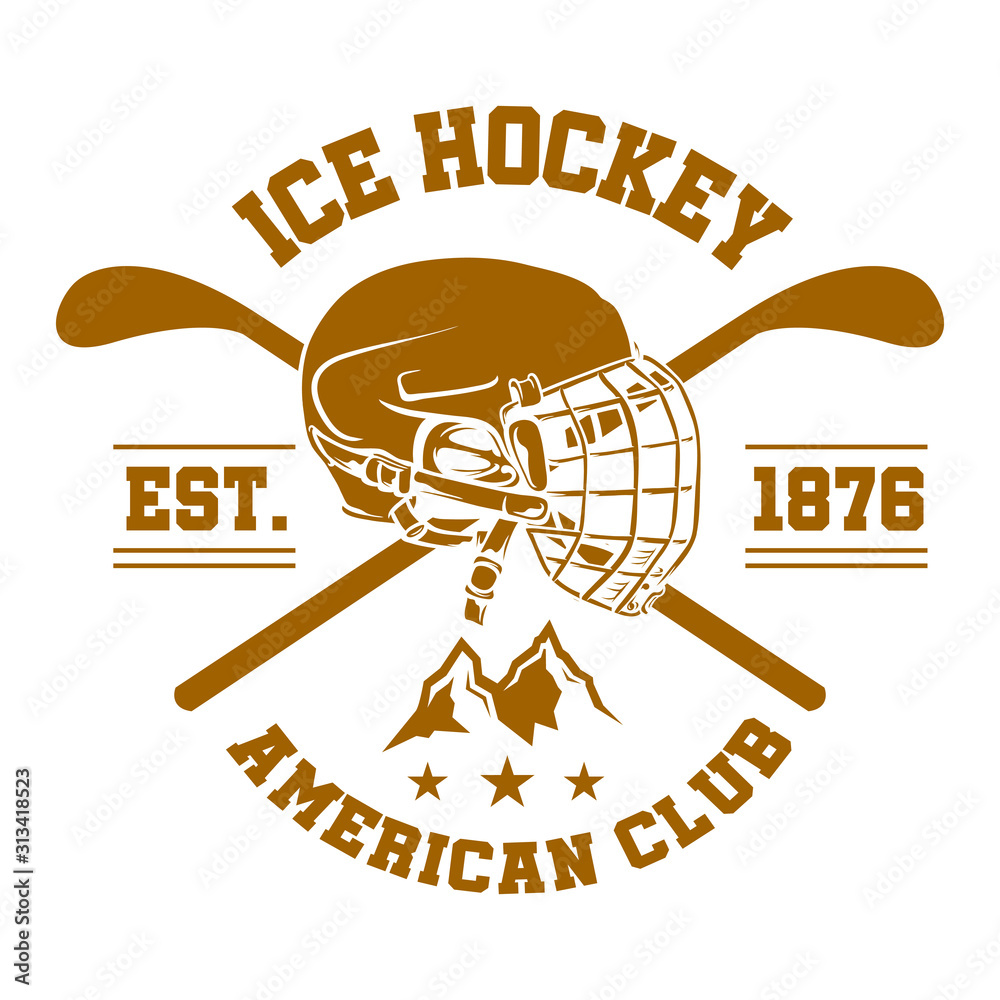 stock vector retro ice hockey helmet and sticks emblem. sports logo ...