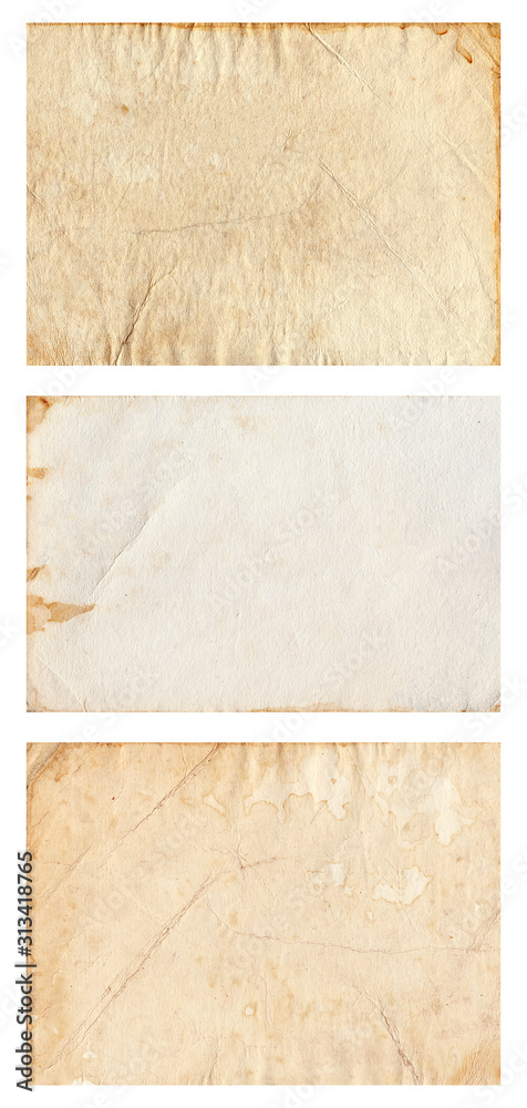 Set of Three Yellowed Wrinkled and Stained Papers