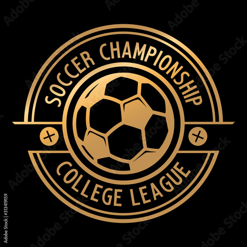 stock vector gold soccer or football emblem. sports logo illustration
