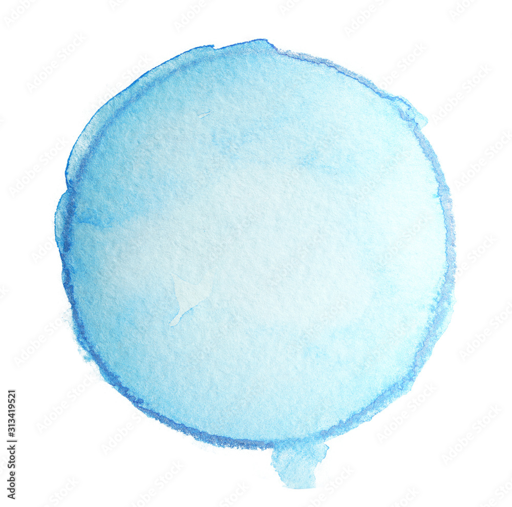 Fototapeta premium watercolor blue circle element with saturated colors and a bright middle. for card design on white background isolated template